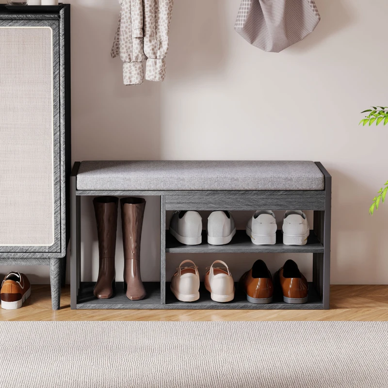 HOMCOM Schoenenrek met schoenenbank, entree rek voor schoenen, schoenenkast met drievoudig ontwerp, voor hal, entree, woonkamer, slaapkamer, Grijs