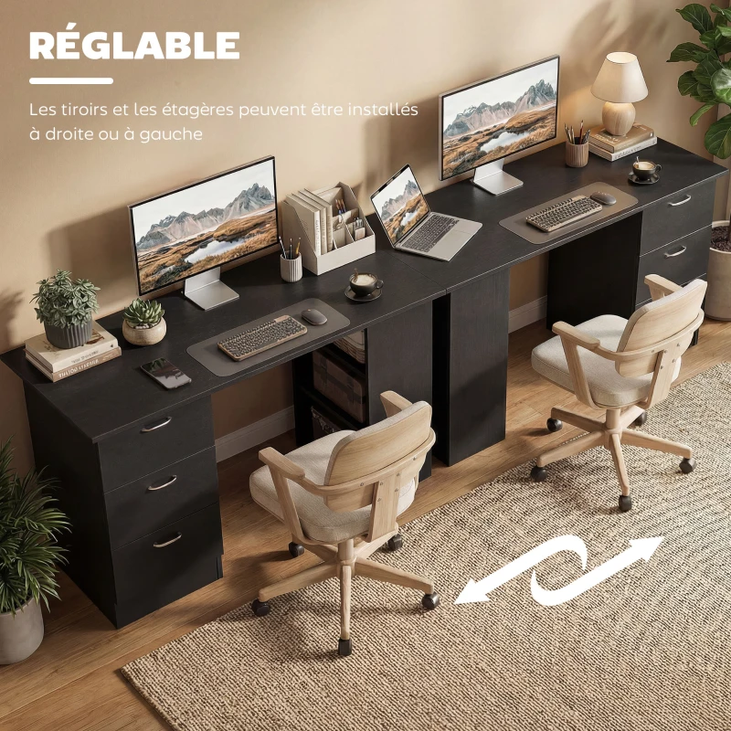 HOMCOM Bureau d'ordinateur avec 3 tiroirs et 3 étagères ouvertes, 120x49x72cm, bureau avec rangement réversible, style moderne, table informatique pour chambre, petit espace, télétravail, noir