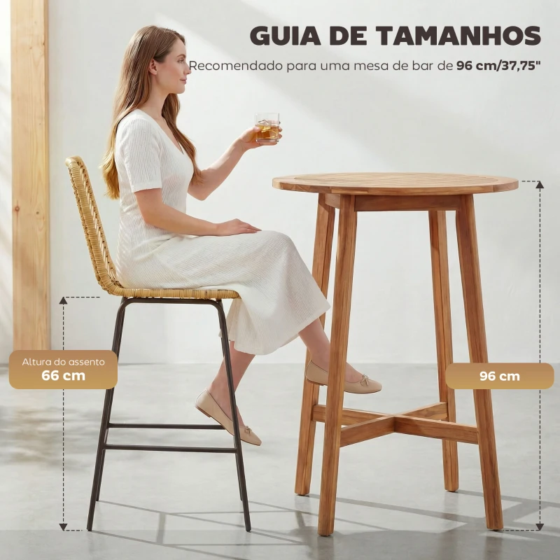 HOMCOM Bancos Altos de Cozinha em Vime Sintético Bancos de Bar Modernos com Pés de Aço 42,5x52x102 cm Madeira e Preto