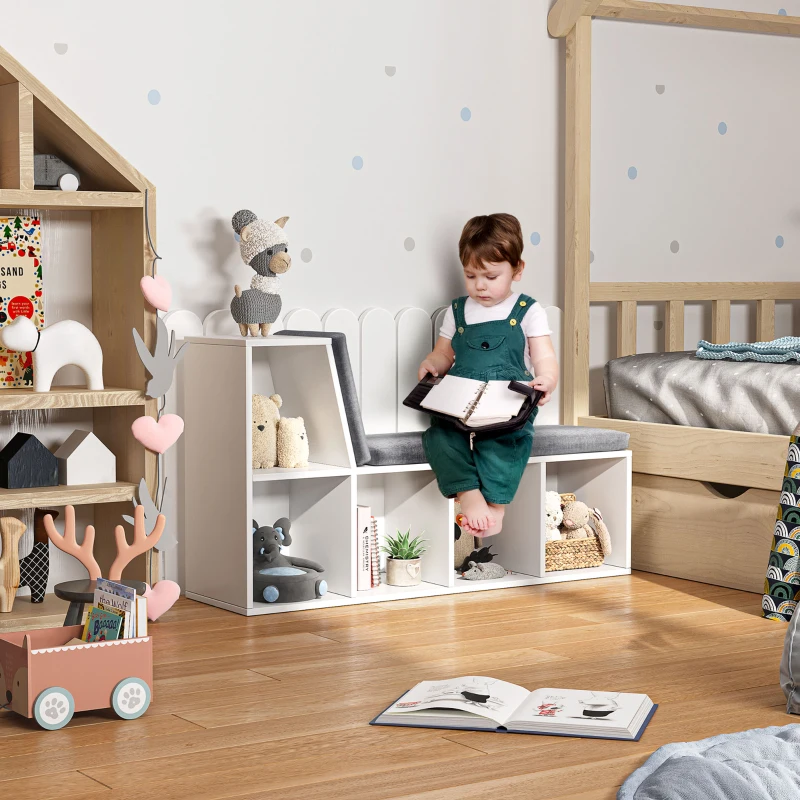 HOMCOM Bibliotecă cu 5 Rafturi Deschise și 2 Perne, Mobilier Modern din Lemn, pentru Living, Dormitor și Birou, Gri Alb