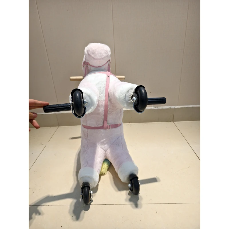AIYAPLAY Cheval à Monter pour Enfant, Cheval à Roulettes en Peluche avec Effets Sonores, pour 1 à 3 Ans, Charge Max. 40kg, Rose