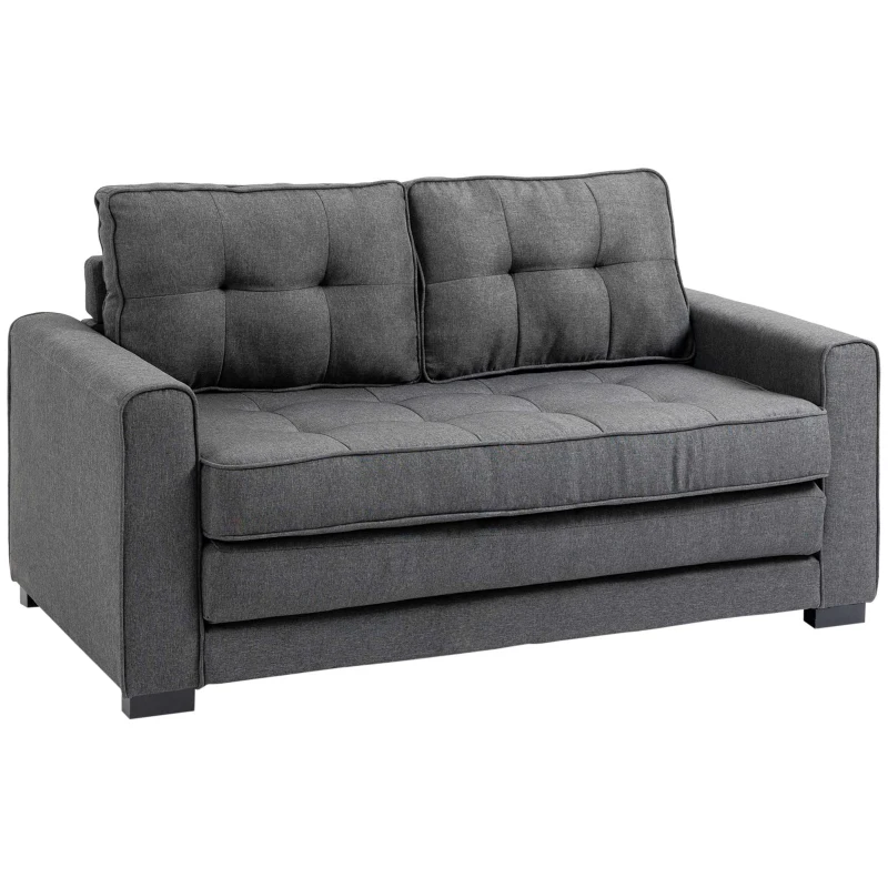 HOMCOM Multifunctionele Slaapbank Grijs | Comfortabele 2-Zits Sofa met Slaapfunctie | Ideaal voor Kleine Ruimtes