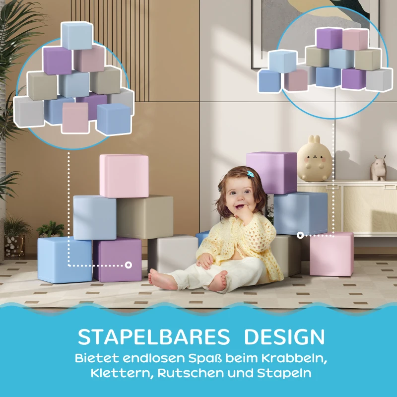 HOMCOM Zachte Bouwblokken, 12 Kubussen à 20 x 20 x 20 cm, Onderhoudsvriendelijk, Kindveilig, Voor 1-3 Jaar, Kunstleer(m-5)