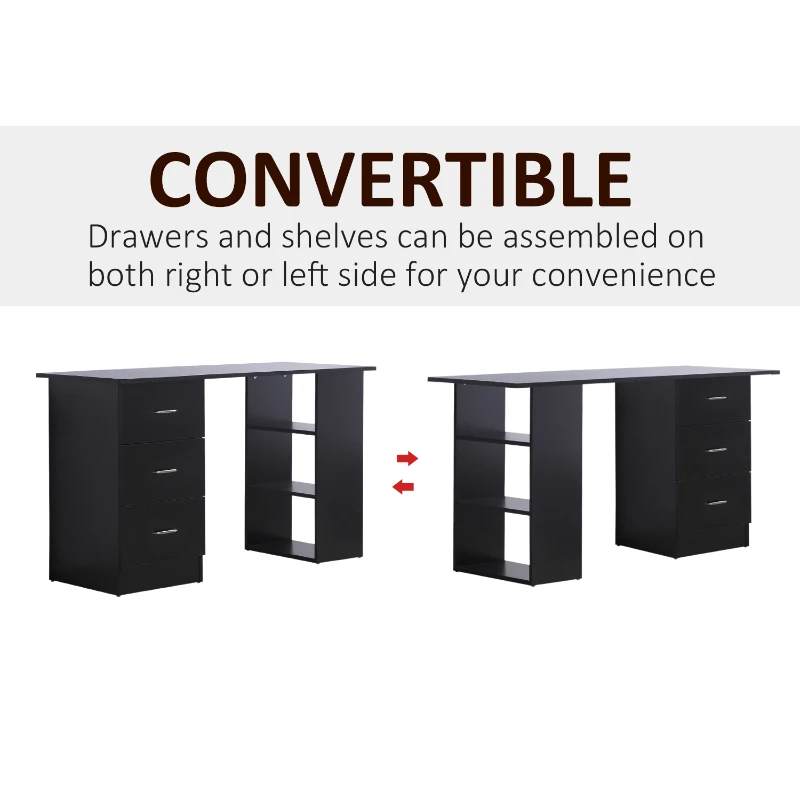 HOMCOM Computer Desk, Home Office Desk, Writing Table, PC Workstation with 3 Storage Shelves and 3 Drawers for Working, Study, 120 x 49 x 72 cm, Black