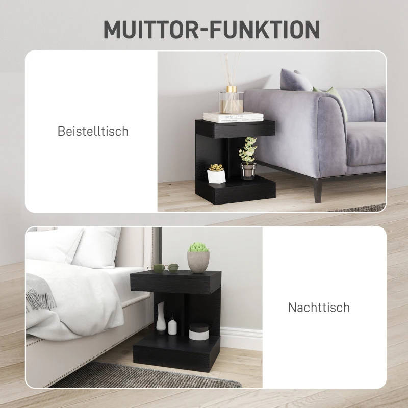 HOMCOM Nachtkastje, Bijzettafel met Lade en Open Opbergruimte, Modern Sofa Tafel met Schap voor Verschillende Ruimtes, Zwart