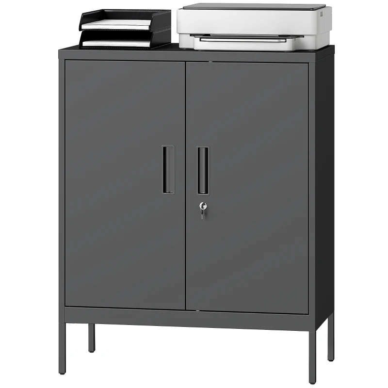 HOMCOM Armoire de Bureau Métallique, 80 x 40 x 100 cm, Meuble de Rangement, Serrure, 2 Portes et 2 Étagères Réglables, Noir