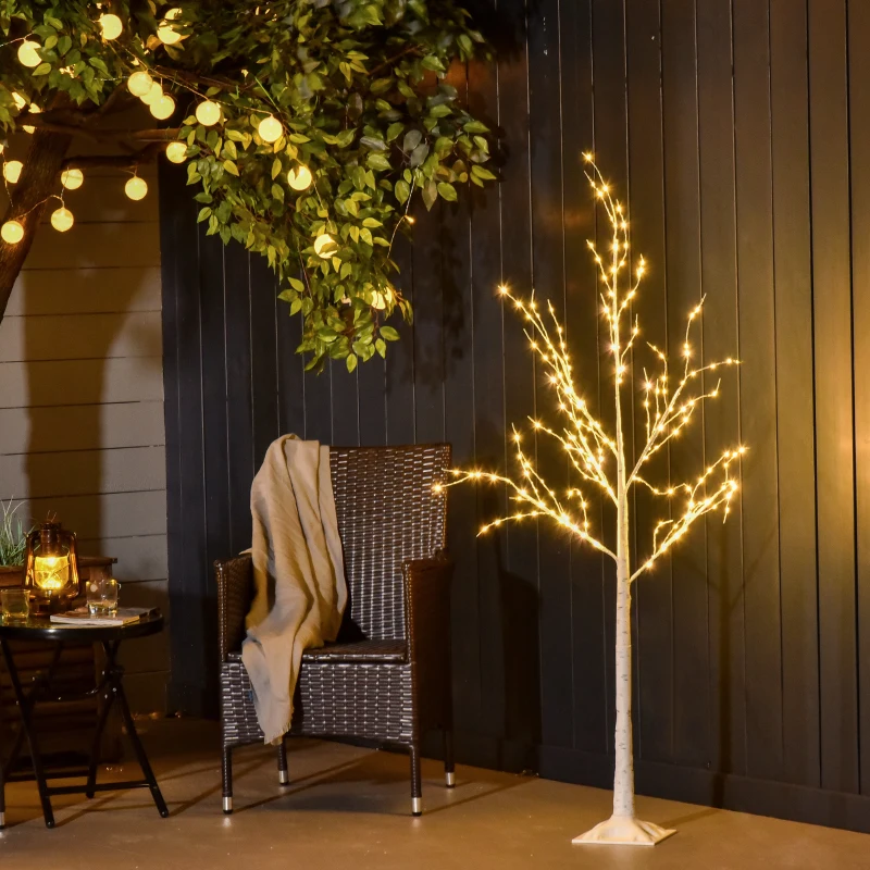 Outsunny Árbol de Abedul 150 cm con 210 Luces LED en Blanco Cálido Ramas Flexibles y Base para Decoración 20x20x150 cm Blanco