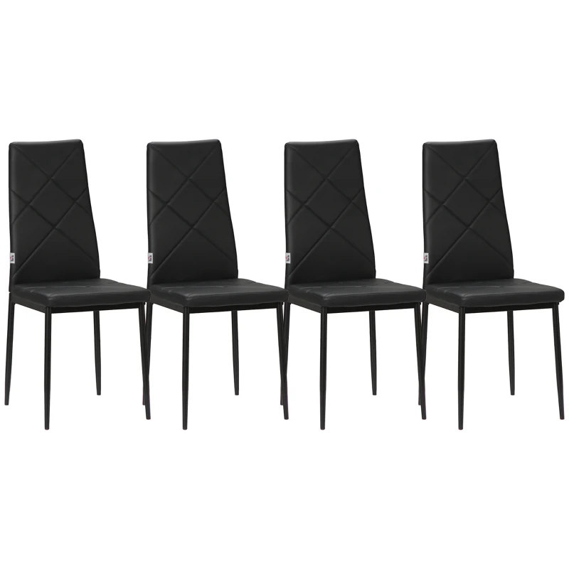 HOMCOM Set de 4 Sillas de Comedor Tapizadas de Piel Sintética con Respaldo Alto y Patas de Metal 41x50x97 cm Negro