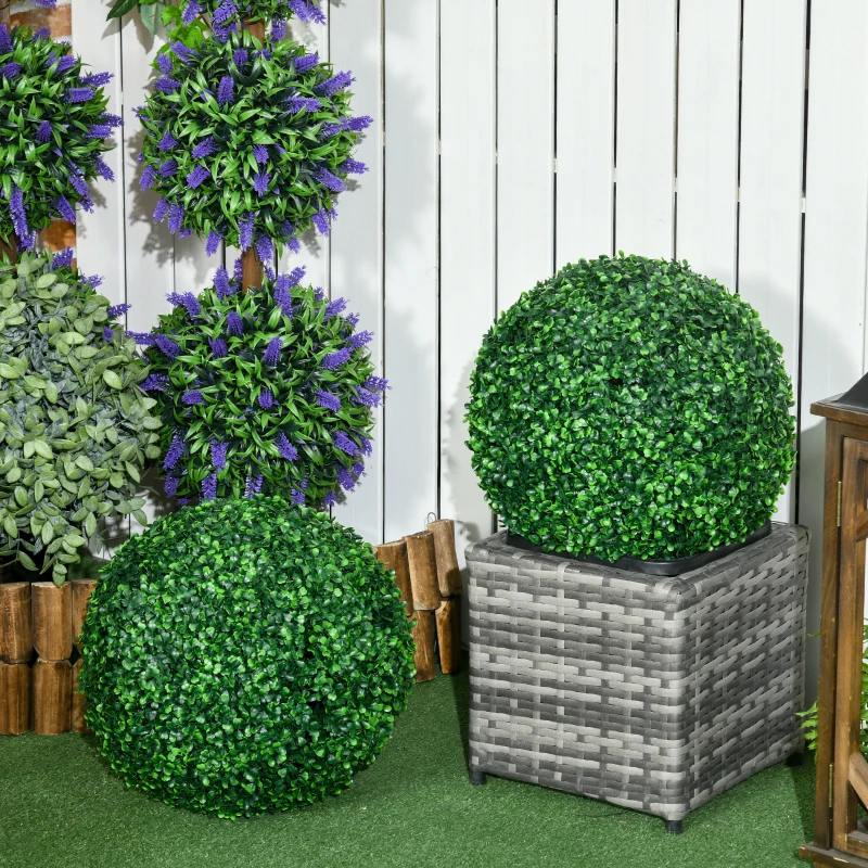 HOMCOM Juego de 2 Bolas de Boj Artificiales de 40 cm Decoración para Interior o Exterior Verde