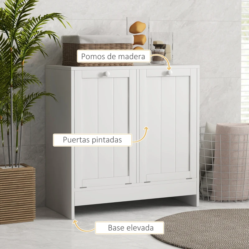 kleankin Mueble Ropa Sucia con 2 Cestos para Ropa Sucia Ideal para Lavandería 66x33x68 cm Blanco