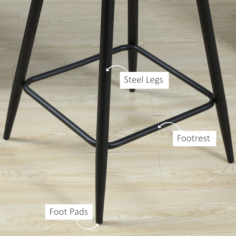 HOMCOM Bar Stools Set of 2, Velvet-Touch Fabric Counter Height Bar Chairs, Kitchen Stools with Steel Legs for Dining Area, Kitchen Island Barstools, Blue
