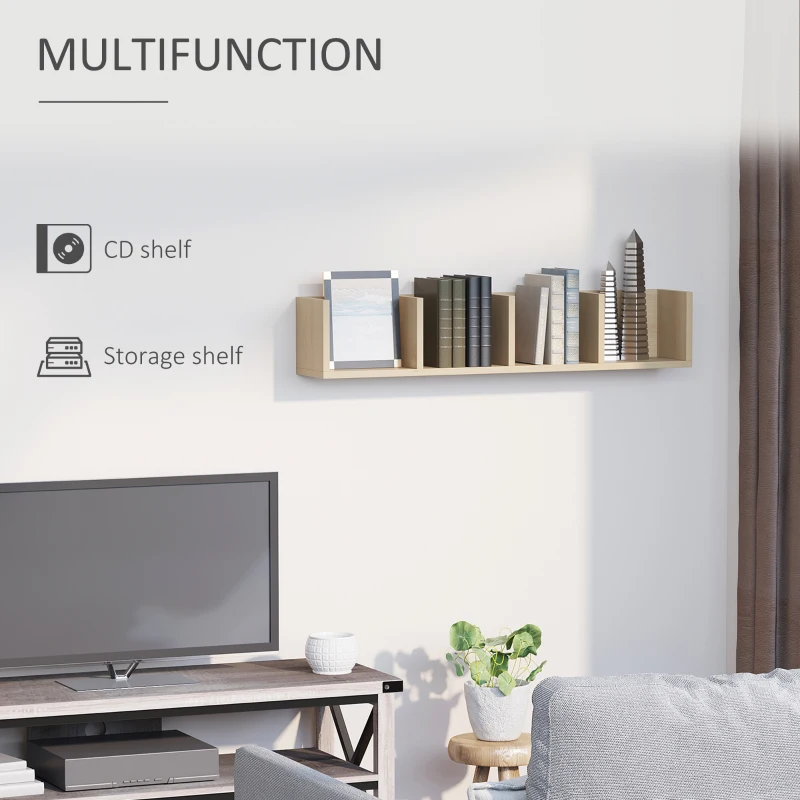 HOMCOM Wall Mount 84 CD / 56 DVD/Blu-ray/ Media Storage Rack 4 Cubes Wooden Shelf Organizer Unit Bookcase Display, Natural
