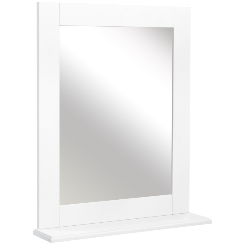 kleankin Espejo de Baño Espejo de Pared Moderno con Estante de Almacenaje y Marco de Madera 50x11,5x60 cm Blanco