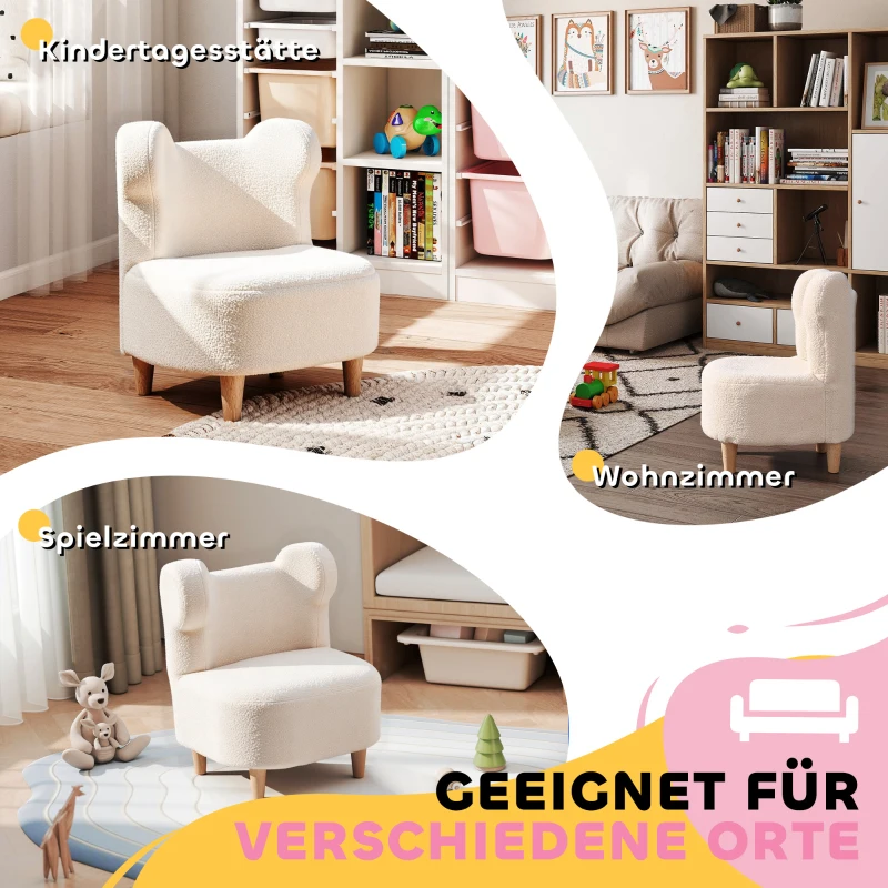AIYAPLAY Kinderfauteuil, pluche fauteuil met berenoren, fleece-bekleding, schuim, Beige(m-7)