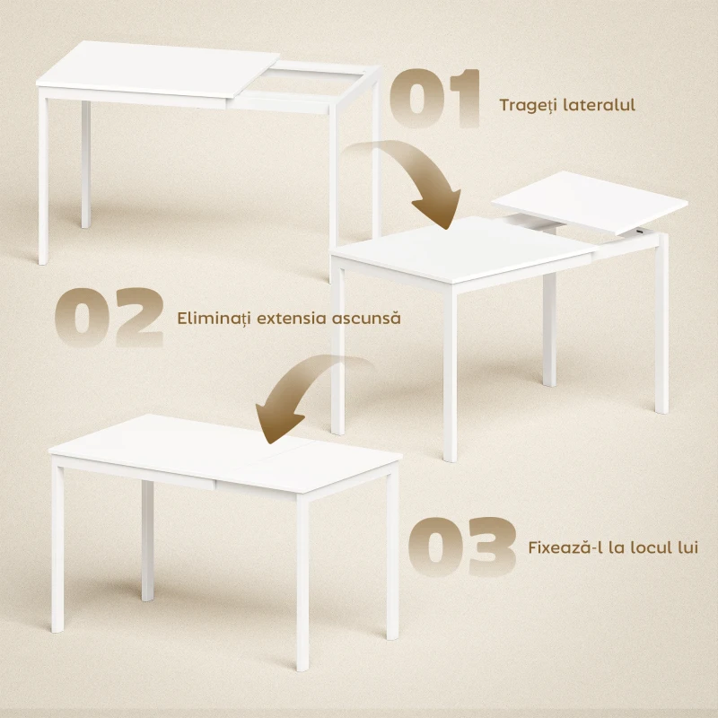 HOMCOM Masă de Sufragerie Extensibilă 80-120 cm pentru 4-6 Persoane, Masă Economisitoare de Spațiu cu Extensie Glisantă, Natural