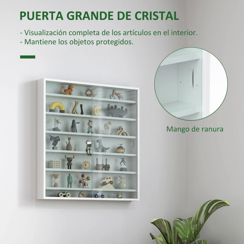 HOMCOM Vitrina de Pared de Madera con Estantes Ajustables y 2 Puertas Correderas de Cristal 80x9,5x83 cm Blanco