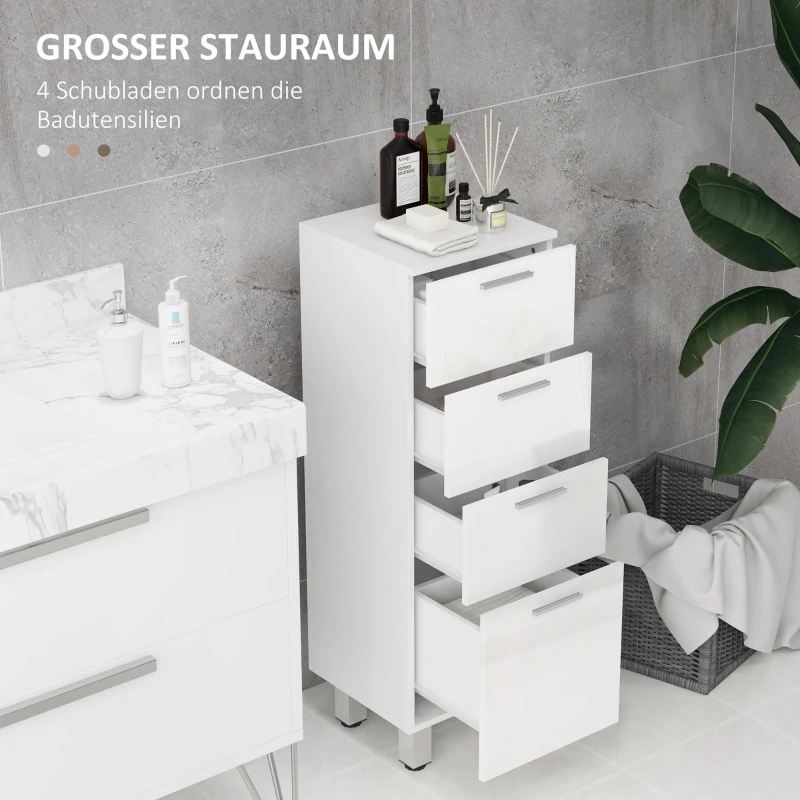 kleankin Badkamerkast, 4 Lades, Spaanplaat, Glad, Wit