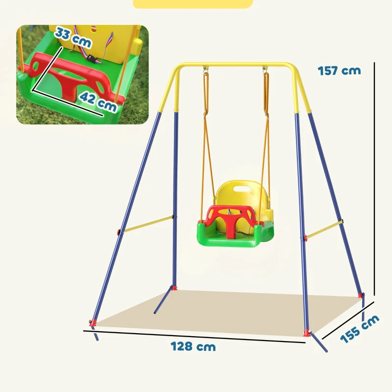 AIYAPLAY Portique Balançoire Enfants 3-en-1, Balançoire Pliable avec Siège Réglable, Intérieur et Extérieur, Multicolore