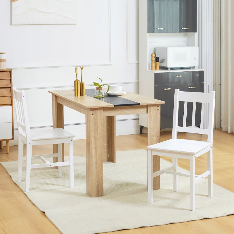 HOMCOM Conjunto de 2 Cadeiras de Sala de Jantar com Encosto de Ripas Estrutura de Madeira de Pinho 41x46,5x85,5 cm Branco