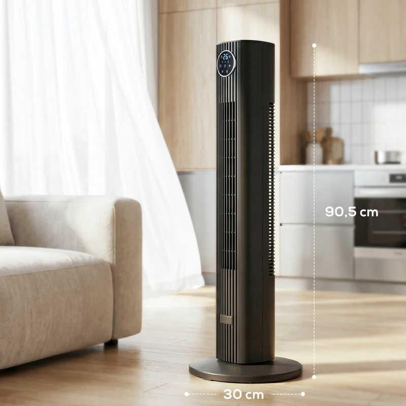 HOMCOM Ventilateur colonne silencieux 28dB, vitesse 8m/s, ventilateur tour chambre, 12 vitesses, 4 modes, minuterie 12H, noir