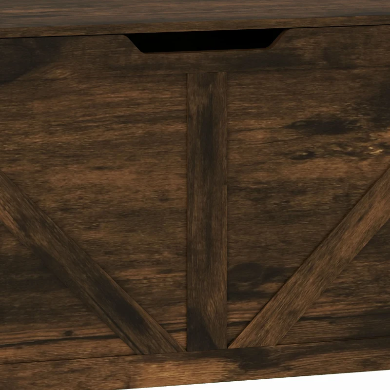 HOMCOM 127L Home Storage Box, with Safety Hinges - Rustic Brown Wood-Effect