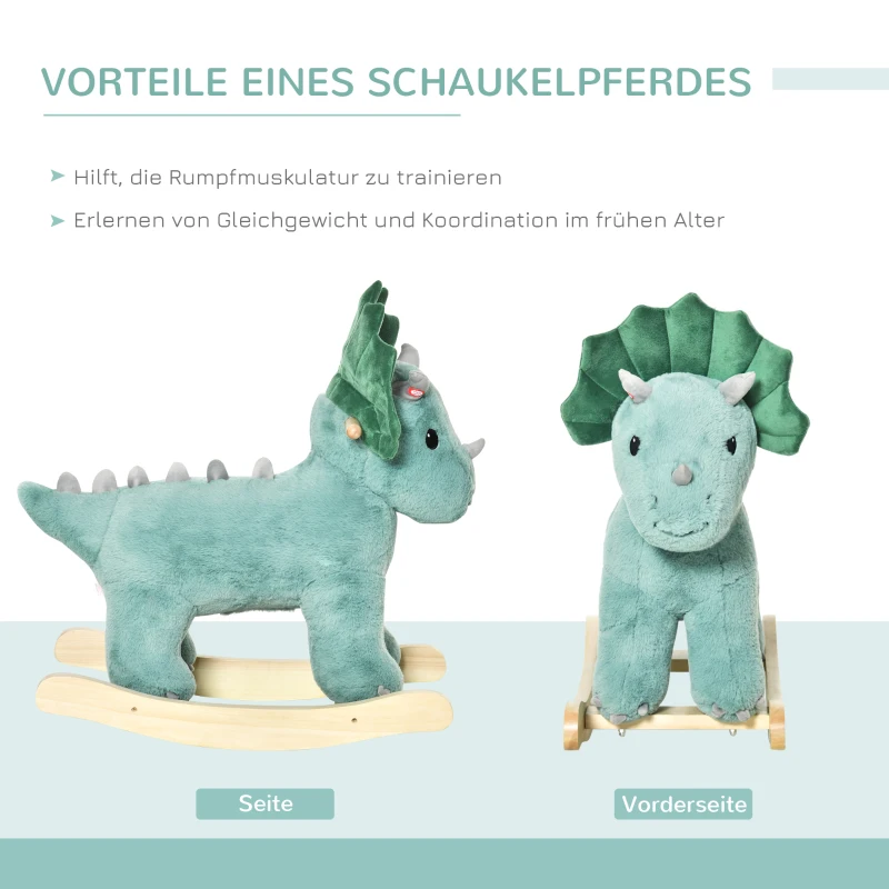 HOMCOM schommelpaard pluche hobbeldier babyschommel speelgoed voor 36-72 maanden kinderen plastic donkergroen 71 x 28 x 60 cm