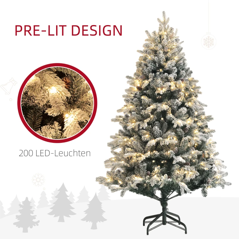 HOMCOM Kunstkerstboom 180 cm met 793 takken, kunstsneeuw en opklapbare metalen standaard – Winterse kerstdecoratie, Groen