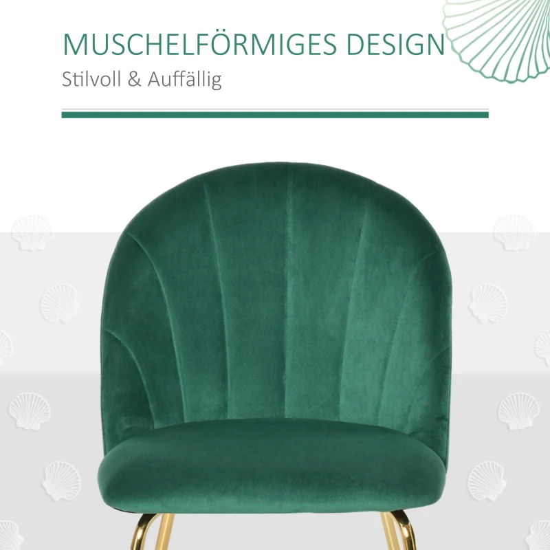 HOMCOM set van 2 keukenstoelen eetkamerstoelen met rugleuning polyester stof metalen poten groen + goud 52 x 52 x 81 cm