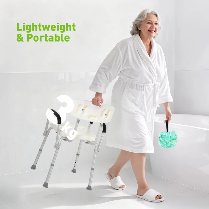HOMCOM Shower Chair with Arms and Back, Height Adjustable Bath Bench, Non-Slip Shower Stool for Inside Tub, Aluminum Bathroom Bench for Elderly, Senior, Disabled, Handicap, White