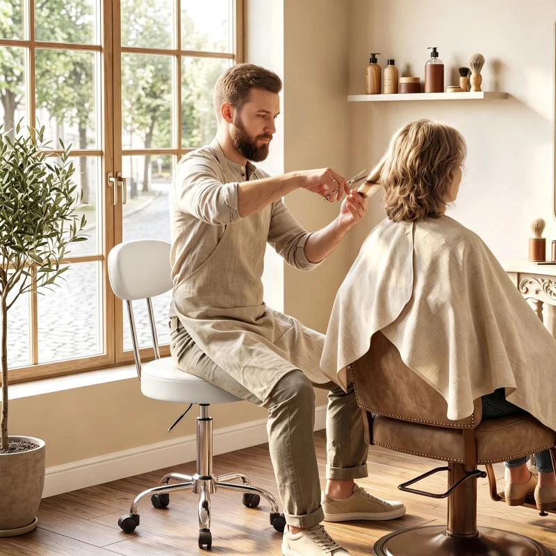 HOMCOM Tabouret à roulettes pivotant hauteur réglable en cuir synthétique avec dossier pour spa bureau tatouages Blanc