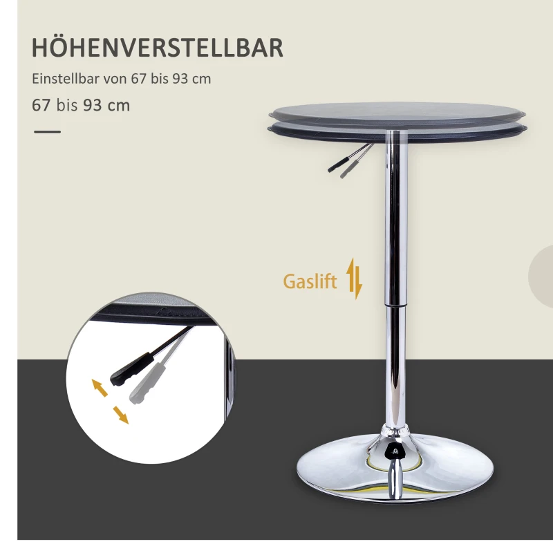 HOMCOM Verstelbare Bartafel, Kunstleder, Vintage Design, Zwart + Zilver