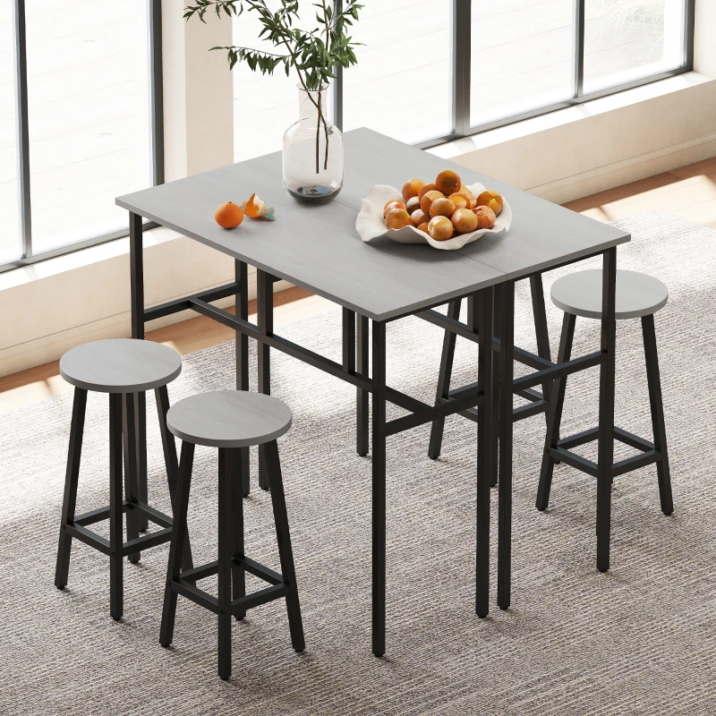 HOMCOM 6-delige eetset 2 bartafel met 4 stoelen in industrieel design grijs
