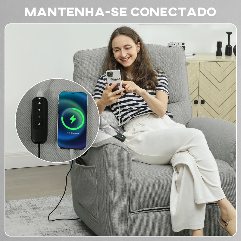 HOMCOM Poltrona Relax Reclinável Elétrica com Calor Lombar, Massagem Vibratória, Motor Silencioso e Função de Memória, Cinzento Escuro
