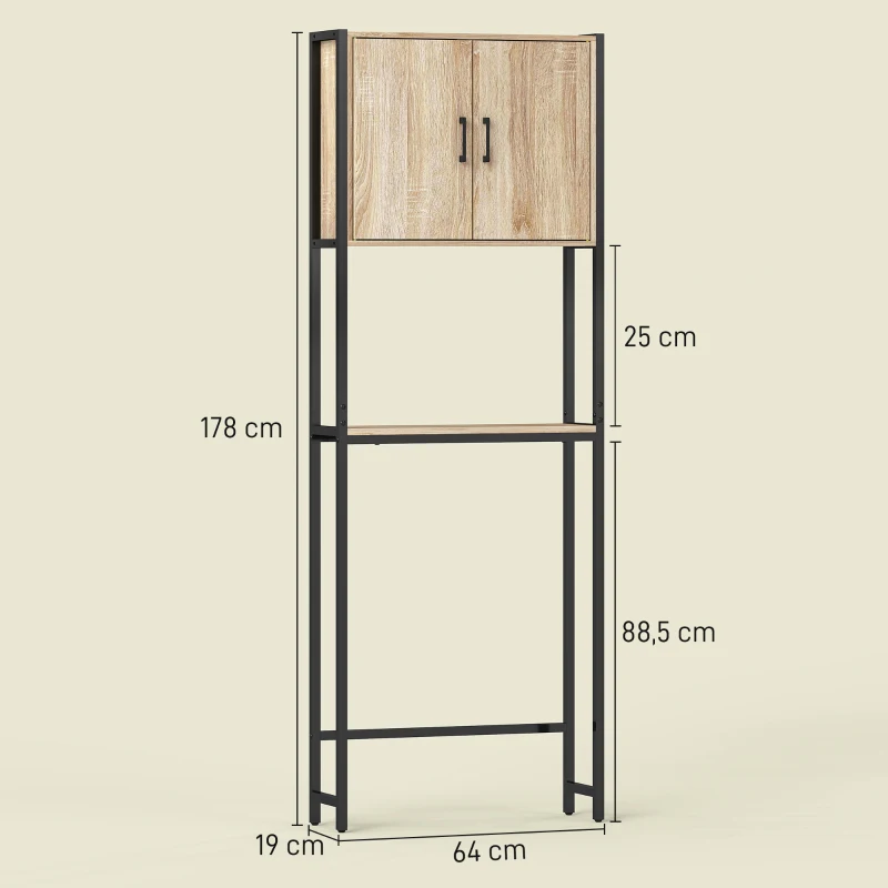 kleankin Móvel sobre Sanita com 2 Portas Prateleira Ajustável Prateleira Aberta Estante de Casa de Banho 64x19x178 cm Madeira