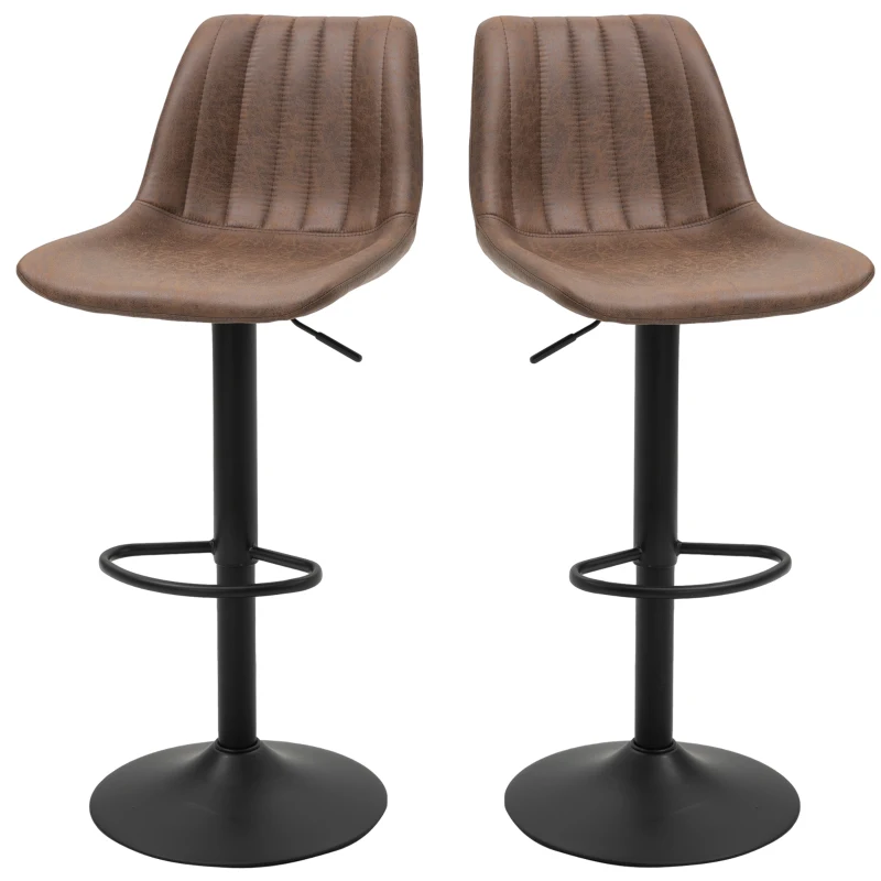HOMCOM Set van 2 retro barkrukken, inclusief voetsteun, in hoogte verstelbaar, gaslift, bruin+zwart