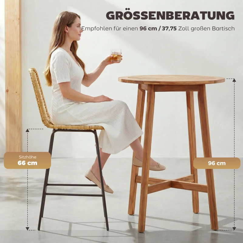 HOMCOM Set van 2 barkrukken in boho-design, PE-rotan, inclusief voetsteun, 42,5 cm x 52 cm x 102 cm, geel+zwart