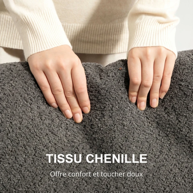 HOMCOM Canapé 2 places 120 cm avec coussins de dossier amovibles, tissu chenille pour salon, chambre, bureau, gris foncé