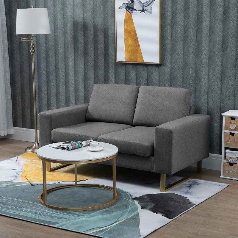 HOMCOM 2-zitsbank stoffen bank hoekbank gestoffeerde bank zitmeubelen kussens armsteun hout metaal lichtgrijs 160 x 82 x 78 cm