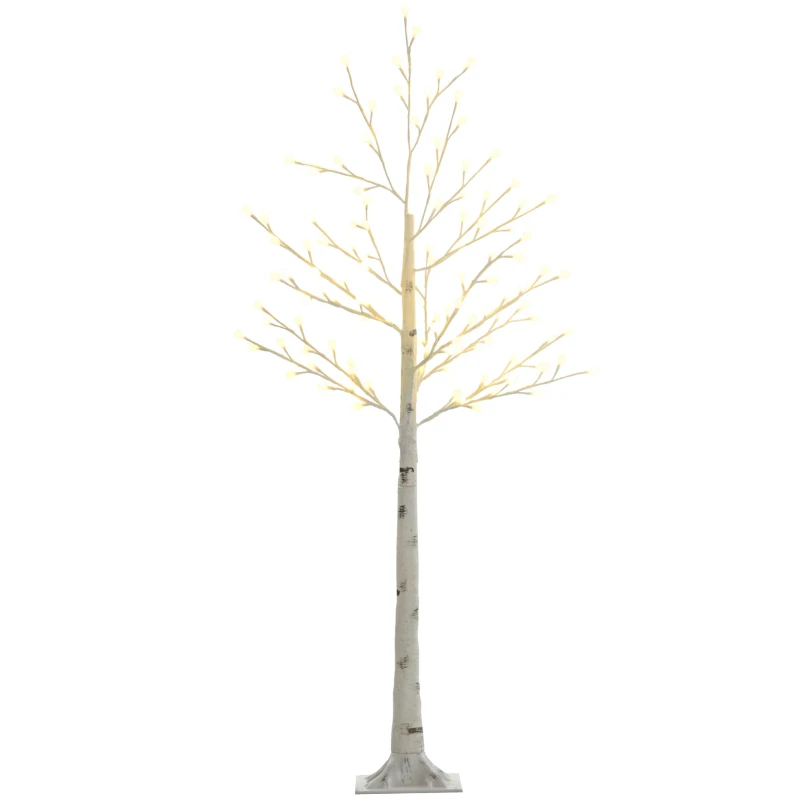 HOMCOM Kunstberk met 120 LED-lampjes, 3 lichtstanden, opvouwbare takken, IP44, 150 cm, wit