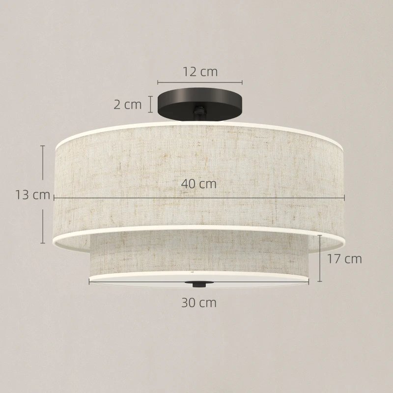 HOMCOM Plafondlamp, hanglamp met dubbele linnen lampenkappen, Crème-wit