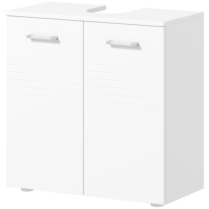 kleankin Mueble para Debajo del Lavabo Armario de Baño de Pared con 2 Puertas y Estante Interior Ajustable Estilo Moderno 60x30x62,5 cm Blanco