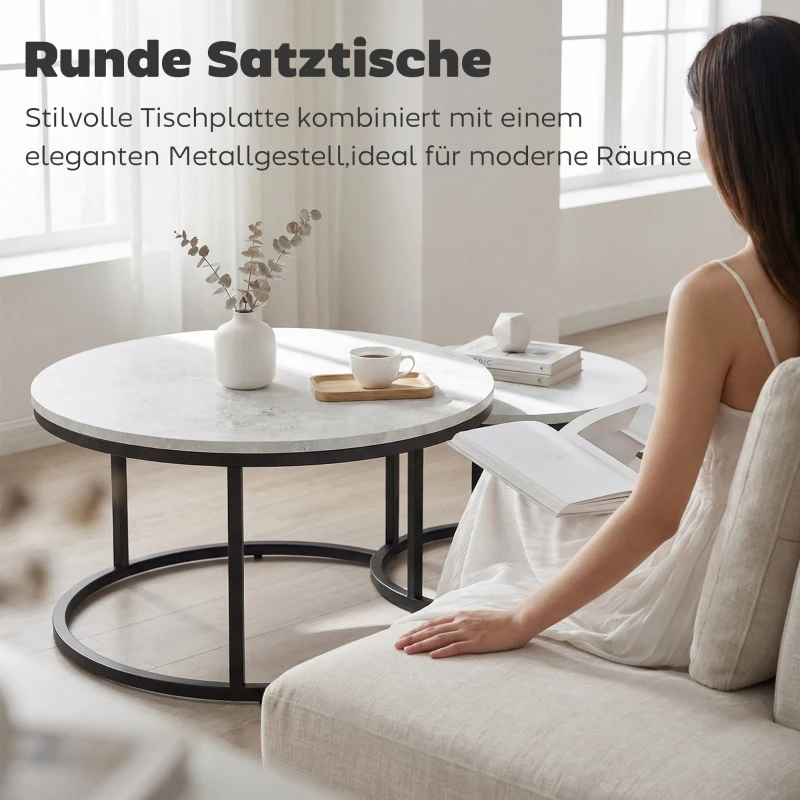 HOMCOM 2-delige set salontafels bijzettafels, industriële stijl, 78,5 cm x 78,5 cm x 46,5 cm, grijs(m-4)