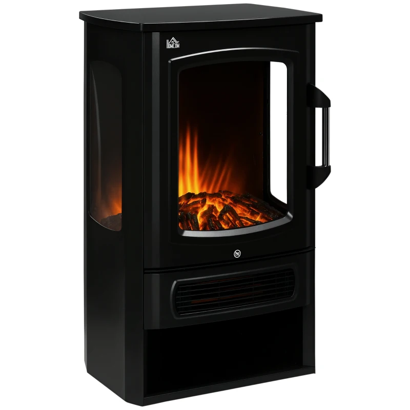HOMCOM elektrische haard, realistische vlammen, 2 verwarmingsniveaus, bescherming tegen oververhitting, staal, zwart, 44,5 x 32 x 74 cm(m-11)