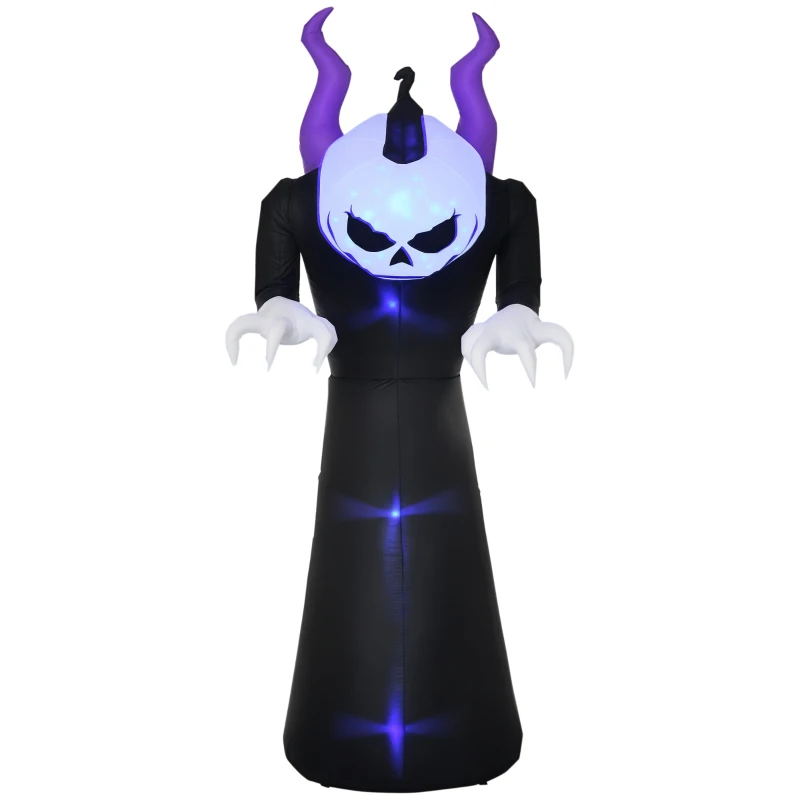 Outsunny spook met pompoenkop, opblaasbaar Halloweendecor met blauw vlammeneffect, 88 x 79 x 210 cm