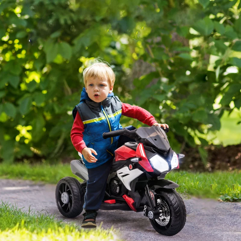 HOMCOM Elektrische Kindermotor, Licht & Geluid, 3 km/u, Oplaadbaar, Kunststof & Metaal, Zwart/Rood(m-2)