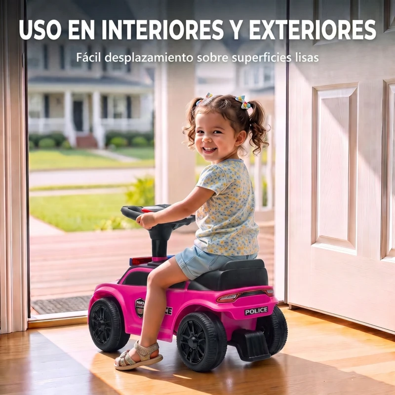 AIYAPLAY Coche Correpasillos de Policía para Niños de 18-36 Meses con Luz Música y Espacio de Almacenaje 65x29,5x36 cm Rosa