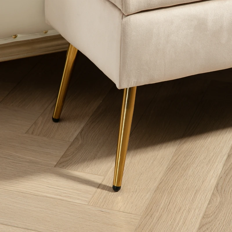HOMCOM Panca Fondoletto Imbottita da 30.5L con Gambe Affusolate, in Tessuto Effetto Velluto, 102x35x43 cm, Beige