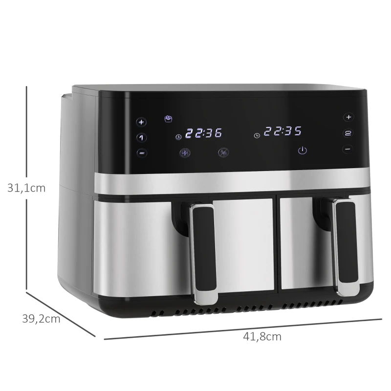 HOMCOM Heteluchtfriteuse, 2700 W, 8 Instellingen, 41,8 cm x 39,2 cm x 31,1 cm, Zwart + Zilver