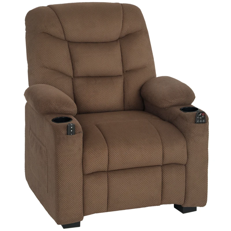 HOMCOM Sillón Relax Reclinable Eléctrico Calor Lumbar Masaje Vibración Motor Silencioso Función Memoria Bolsillos USB Marrón