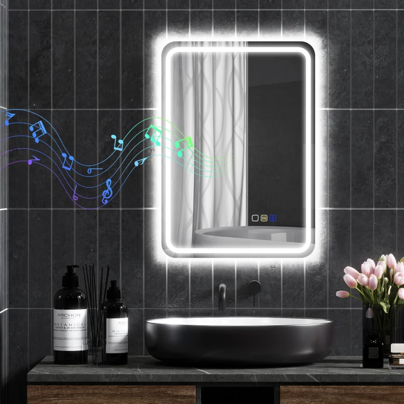 HOMCOM 70 x 50 cm Bluetooth Bathroom Mirror - Silver-Tone